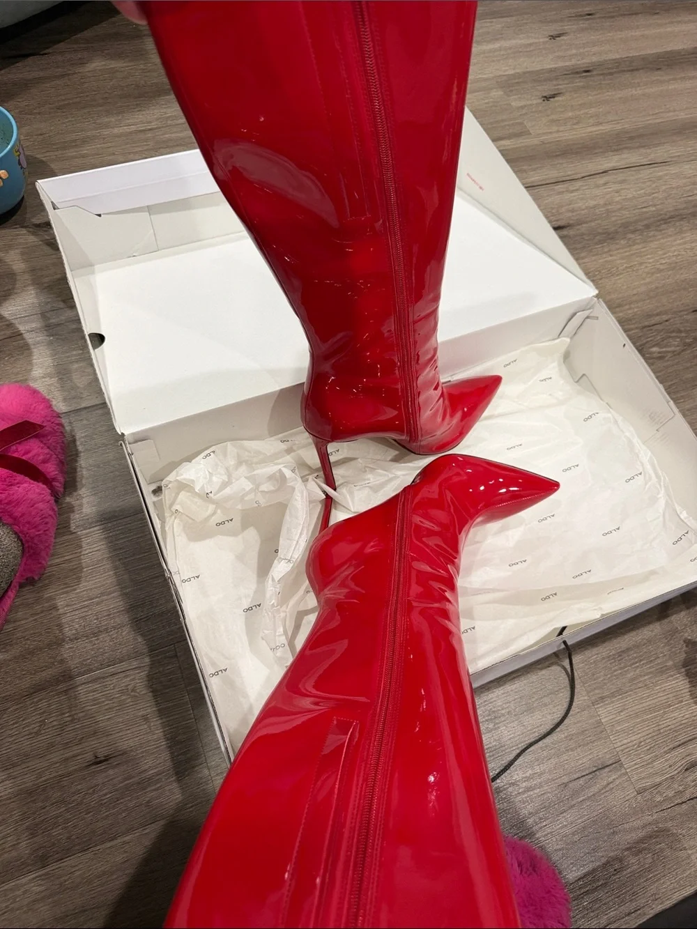 Aldo Glossy Red Over-the-Knee Pointed Toe Boots
